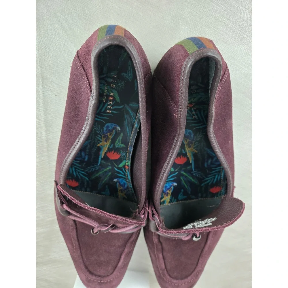 Ted Baker London SIBLAC Burgundy Suede Loafers Mens US 11 EU 44 Parrot Print